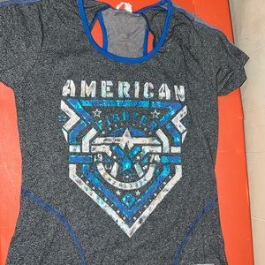 American Fighter Women's Gray and Blue Graphic Top